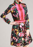 Garden Printed Zip Jacket & Skirt Set in White or Black - DESIGNER INSPIRED FASHIONS