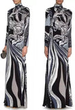'Sagittarius' Print High-Neck Long Silk Gown - DESIGNER INSPIRED FASHIONS