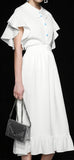 Ruffle-Sleeve Textured White Blouse and Skirt Set