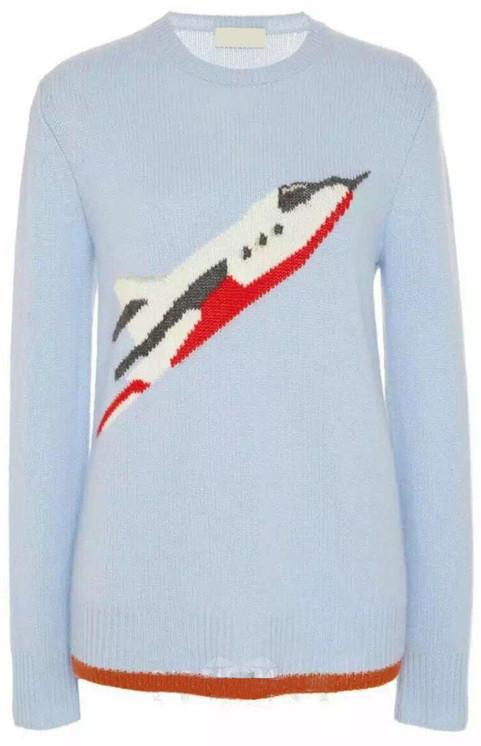 Plane Printed Sweater in Light Blue - DESIGNER INSPIRED FASHIONS