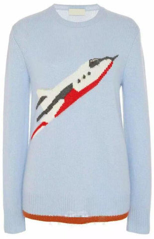 Plane Printed Sweater in Light Blue - DESIGNER INSPIRED FASHIONS