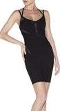Sleeveless Sheer Stripe Halter Bandage Dress, Black or Beige