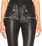 Black Faux-Leather Lace-up Flare Pants - DESIGNER INSPIRED FASHIONS