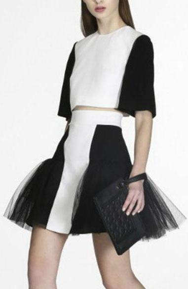 Black & White Top & Flared Skirt Set - DESIGNER INSPIRED FASHIONS