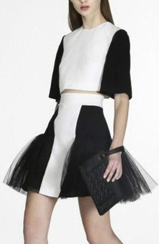 Black & White Top & Flared Skirt Set - DESIGNER INSPIRED FASHIONS