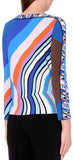 Boat-Neck Abstract Print Jersey Silk Top in Blue - DESIGNER INSPIRED FASHIONS