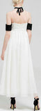 Lace-Paneled Open-Shoulder Long Silk Color-Contrast Dress - DESIGNER INSPIRED FASHIONS