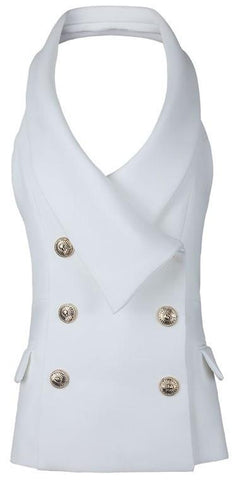 Double-Breasted Sleeveless Vest/Top in White - DESIGNER INSPIRED FASHIONS
