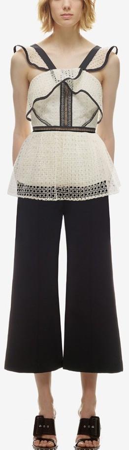 Contrast Flounced Peplum Top & Black Cropped Wide-Leg Pants - DESIGNER INSPIRED FASHIONS