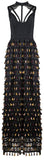Black Sleeveless Tassel-Embellished Gown