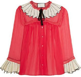 Sequin Embellished Silk Shirt in Red - DESIGNER INSPIRED FASHIONS
