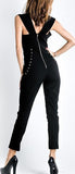 Deep V-Neck Side-Lace-up Jumpsuit in Black