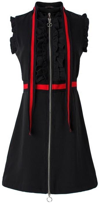 Ruffle Contrast-Stripe Dress in Black - DESIGNER INSPIRED FASHIONS