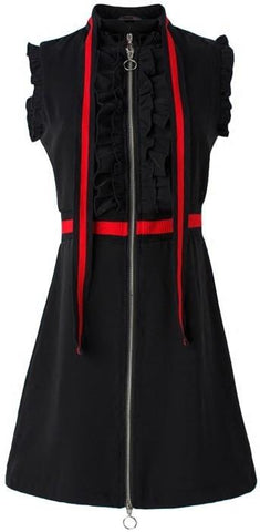 Ruffle Contrast-Stripe Dress in Black - DESIGNER INSPIRED FASHIONS