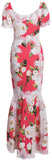 Lace Trim Floral Print Flared-Hem Dress in Red - DESIGNER INSPIRED FASHIONS