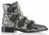 Snakeskin Effect Embellished Leather Boots - DESIGNER INSPIRED FASHIONS