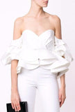 Off-Shoulder Tiered-Peplum Top in White, Black, Blue or Red - DESIGNER INSPIRED FASHIONS
