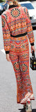 Vintage Printed Jacket & Flared Pant Set in Orange - DESIGNER INSPIRED FASHIONS
