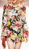 Floral Embellished Long-Sleeve Mini Dress