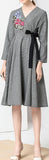 Floral-Embroidered Houndstooth Wrap Dress