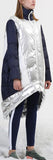 Asymmetrical Metallic Color-Contrast Puffer Coat