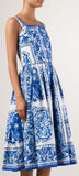 'Majolica' Print Sleeveless Dress in Blue & White - DESIGNER INSPIRED FASHIONS
