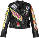 Studded Printed Short Faux-Leather Motorcycle Jacket - DESIGNER INSPIRED FASHIONS