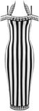 Striped Off-the-Shoulder Halter Dress