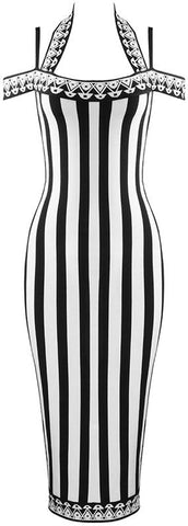 Striped Off-the-Shoulder Halter Dress
