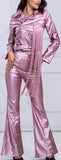 Metallic Faux-Leather Fringed Jacket & Pant Set