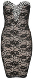 Rhinestone Embellished Strapless Lace Covered Stretchy Mini Dress