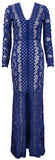 Long Blue Split-Hem Lace Maxi Dress