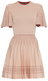 A-Line Pleated Intarsia Knit Mini Dress - Pink - DESIGNER INSPIRED FASHIONS