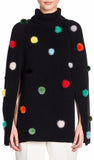 Black Pom-Pom Turtleneck Cape-Sweater