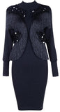 Black Embellished Fringed Knit Dress