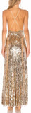 Gold Embellished Mesh-Paneled Gown