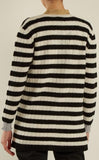 Floral-Embroidered Striped Knit Cardigan Sweater