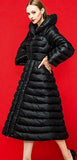 Thick White-Duck-Down Flared Puffer Coat in Black - DESIGNER INSPIRED FASHIONS