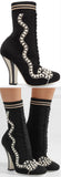 Faux Pearl-Embellished Stretch-Knit Sock Boots