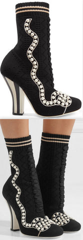 Faux Pearl-Embellished Stretch-Knit Sock Boots
