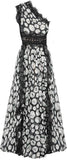 One-Shoulder Lace-Trimmed Printed Gown