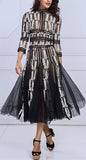 Embroidered Mesh-Paneled Midi Dress