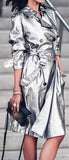 Belted Metallic Trench-Coat, Platinum