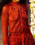 Red Sequin-Embellished Jumpsuit