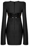 Crocodile PVC Stripe Long-Split-Sleeve Bodycon Mini Dress, Black