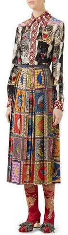 Tiger Print Shirt & Pleated Tarot Card Print Skirt