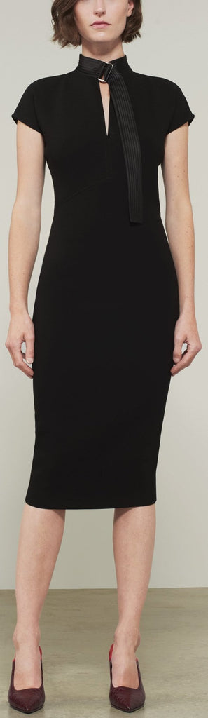 Slash Front Cap Sleeve Fitted Dress