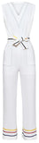 Strip-Contrast Belted Jumpsuit