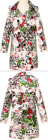 Leopard & Cherry Print Trench Coat - DESIGNER INSPIRED FASHIONS