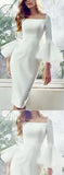 Bell-Sleeve Fitted Dress, White - DESIGNER INSPIRED FASHIONS